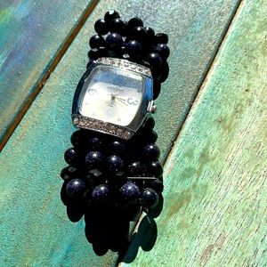 Strada Watch. Midnight galaxy. Glitter purple beaded and black faceted band